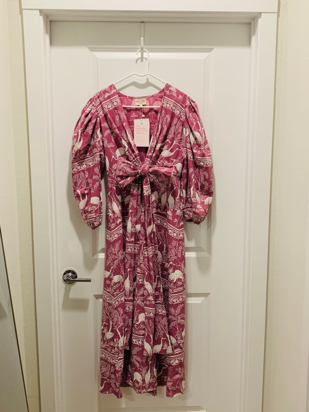 NWT BEYOND BY VERA lola maxi dress in harmony lilac purple tie front modest sz S